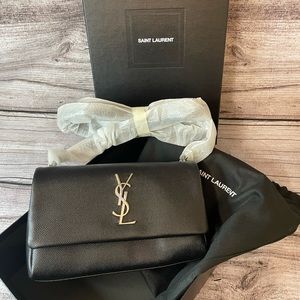 Brand New Yves Saint Laurent Black Leather Fold Over Crossbody